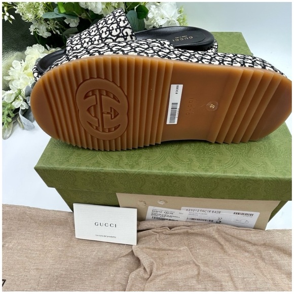 Gucci monogram Angelina slide platform sandals size 37 made in Italy - Picture 5 of 7